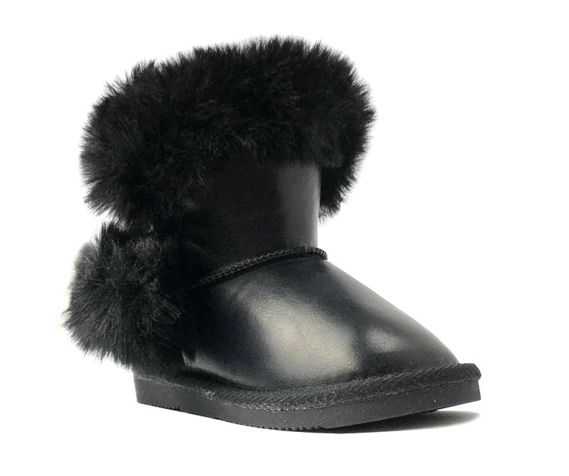 REDVOLUTION Kids Boots Toddler Girls Cute PomPom PU Boote (460 Black, numeric_9) - Image 2
